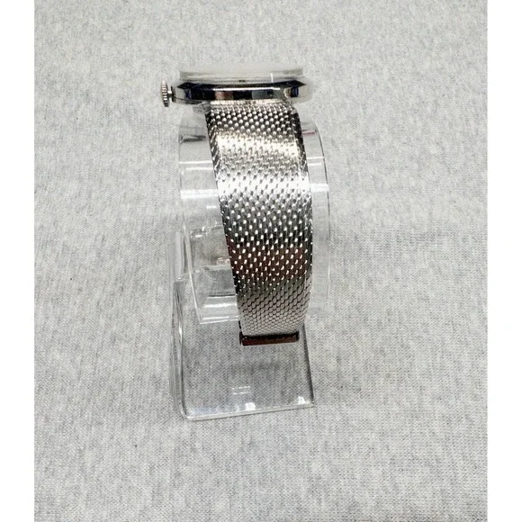 Vtg Fantasia Womens Swiss Movement Watch Silver Tone 28mm Black Oval Dial 1970's - Picture 6 of 10